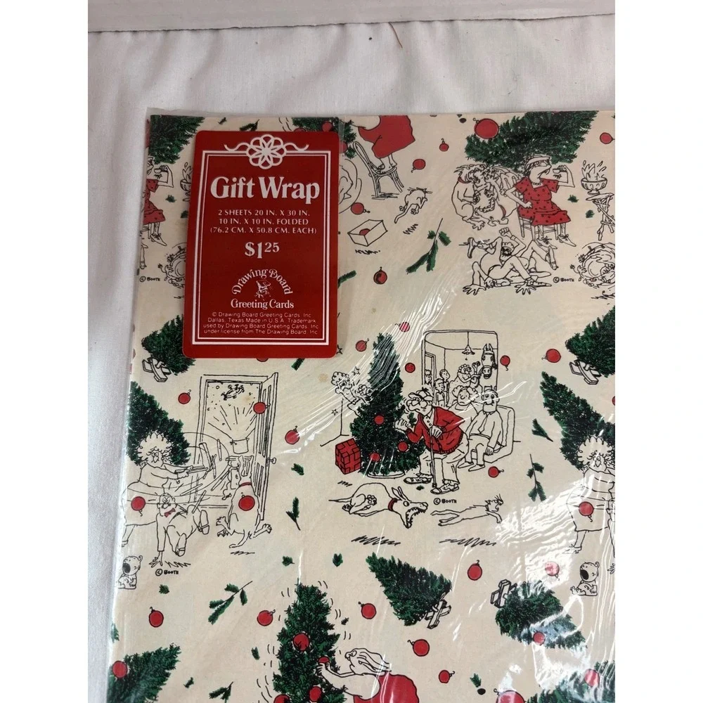 Vintage Drawing Board‎ Christmas Gift Wrap George Booth Cartoon 2 Sheets 20x30